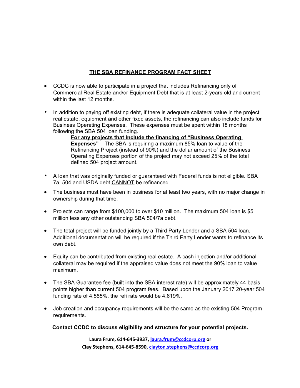 The Sba Refinance Program Fact Sheet