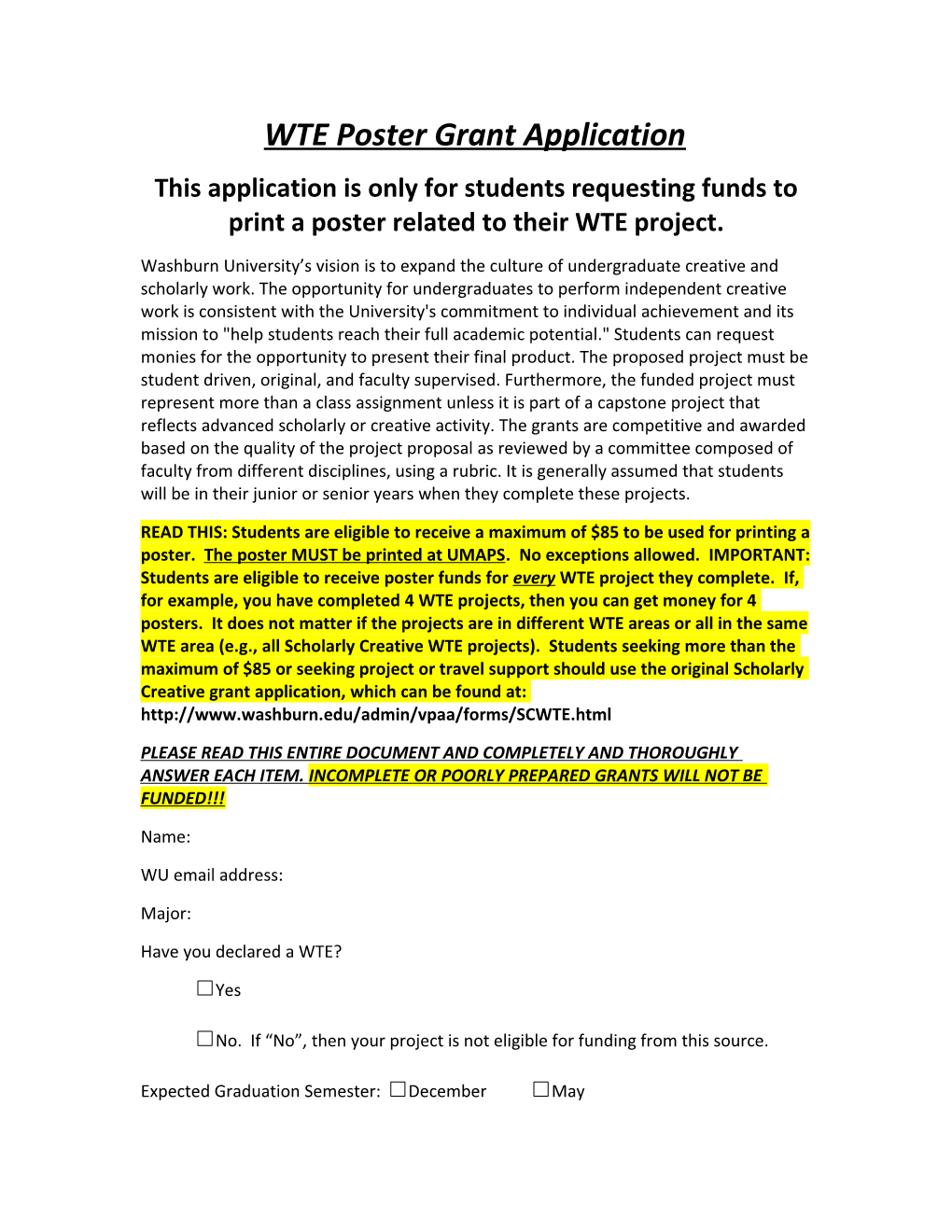 WTE Poster Grant Application