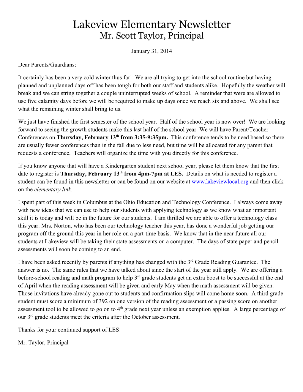 Lakeview Elementary Newsletter