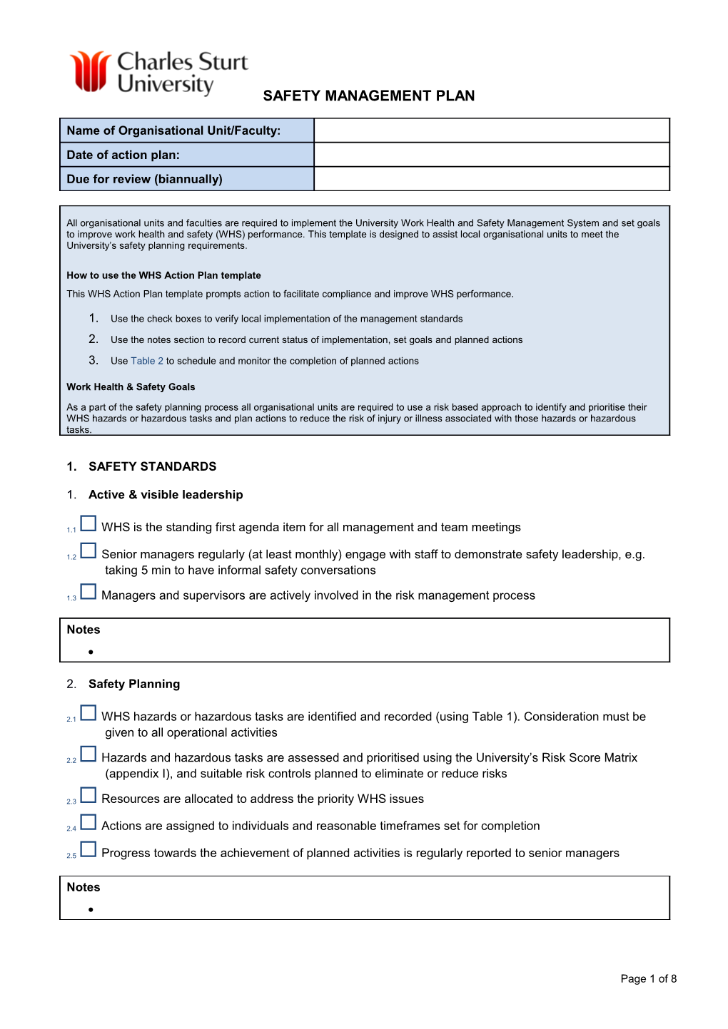 WHS Action Plan Template