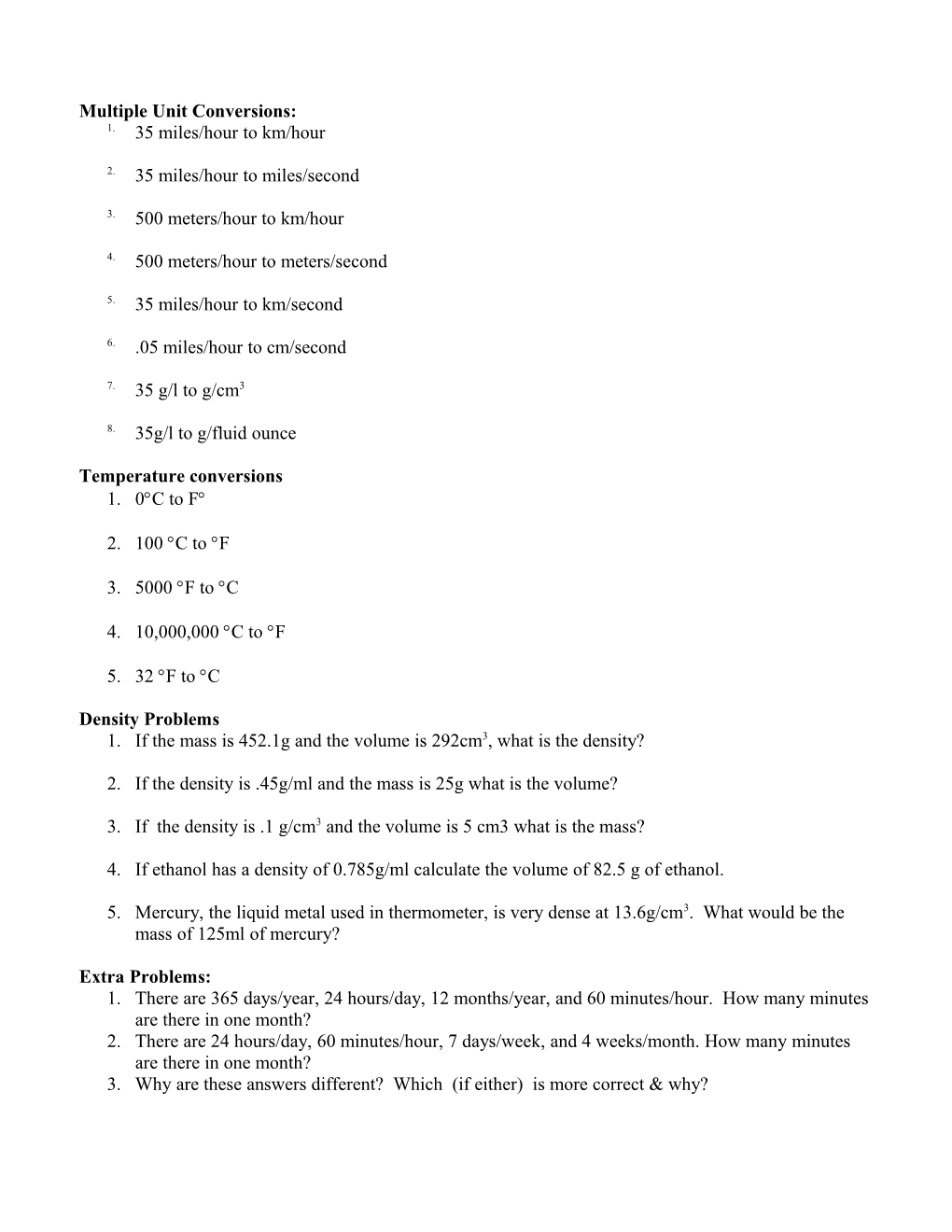 Dimensional Analysis Practice Problems