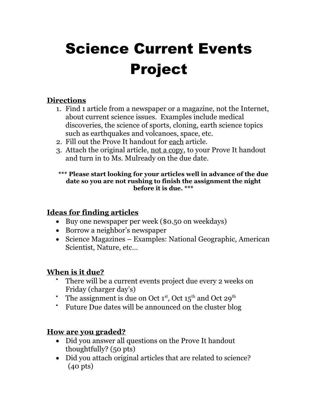Science Current Events Project