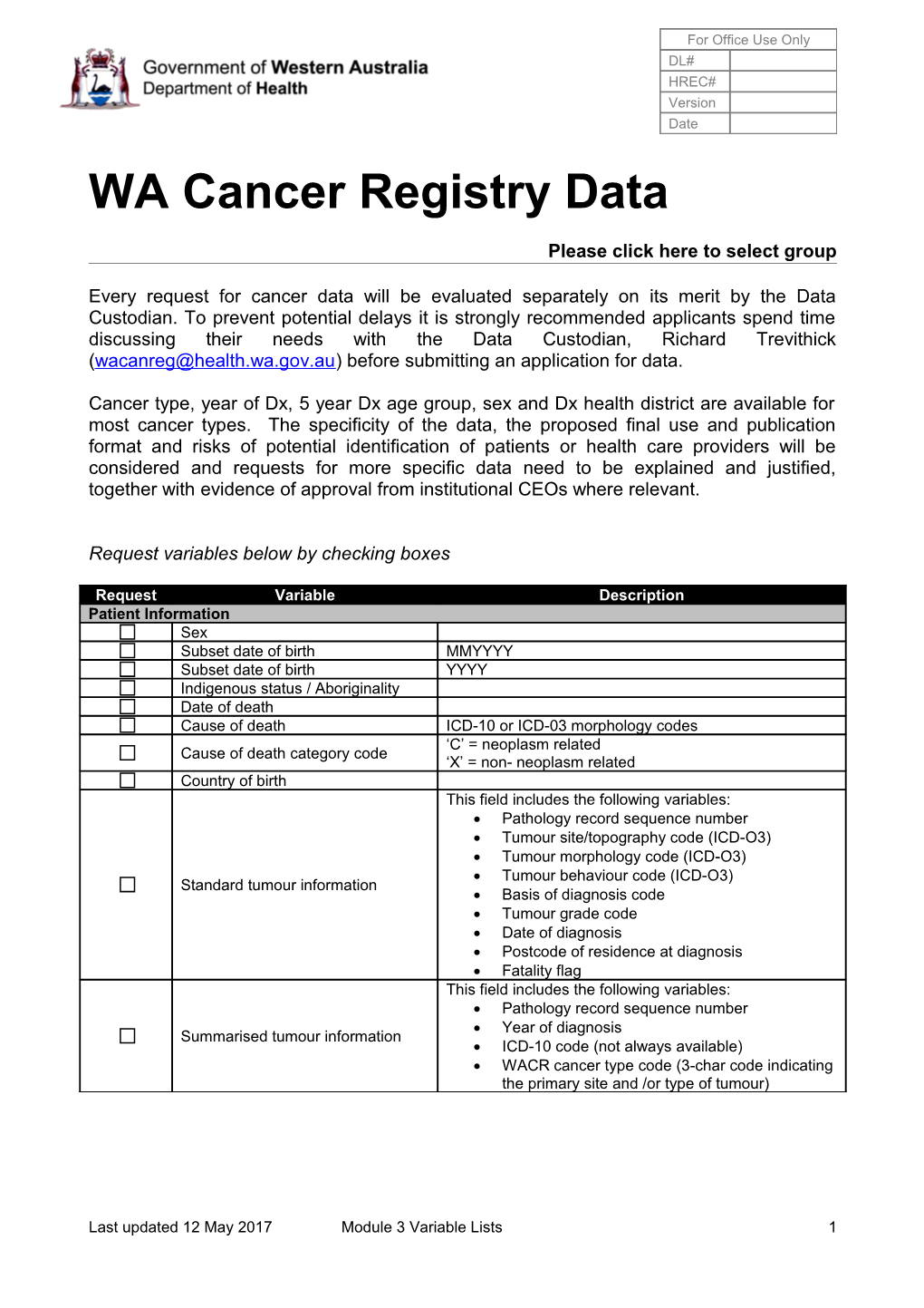 WA Cancerregistry Data