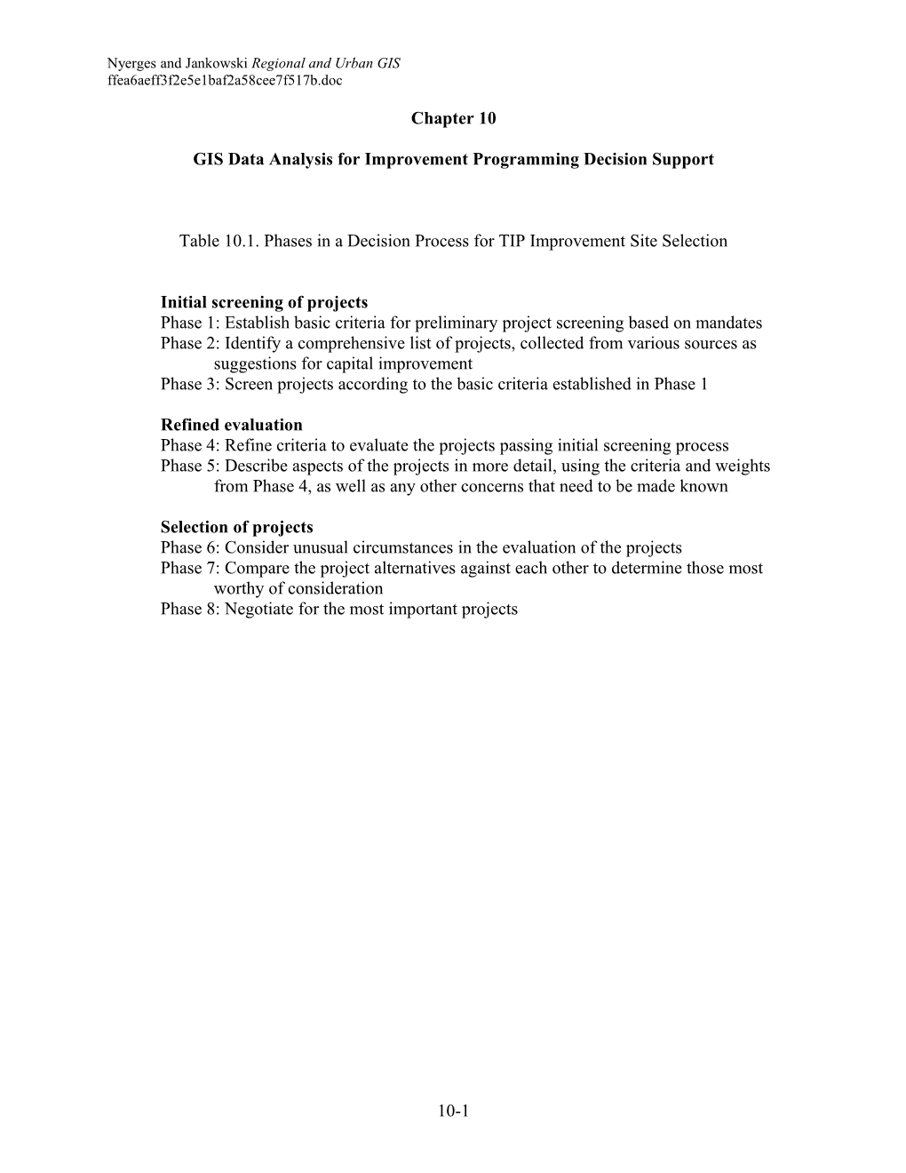 Chapter 10 GIS Data Analysis for Improvement Programming Decision Support