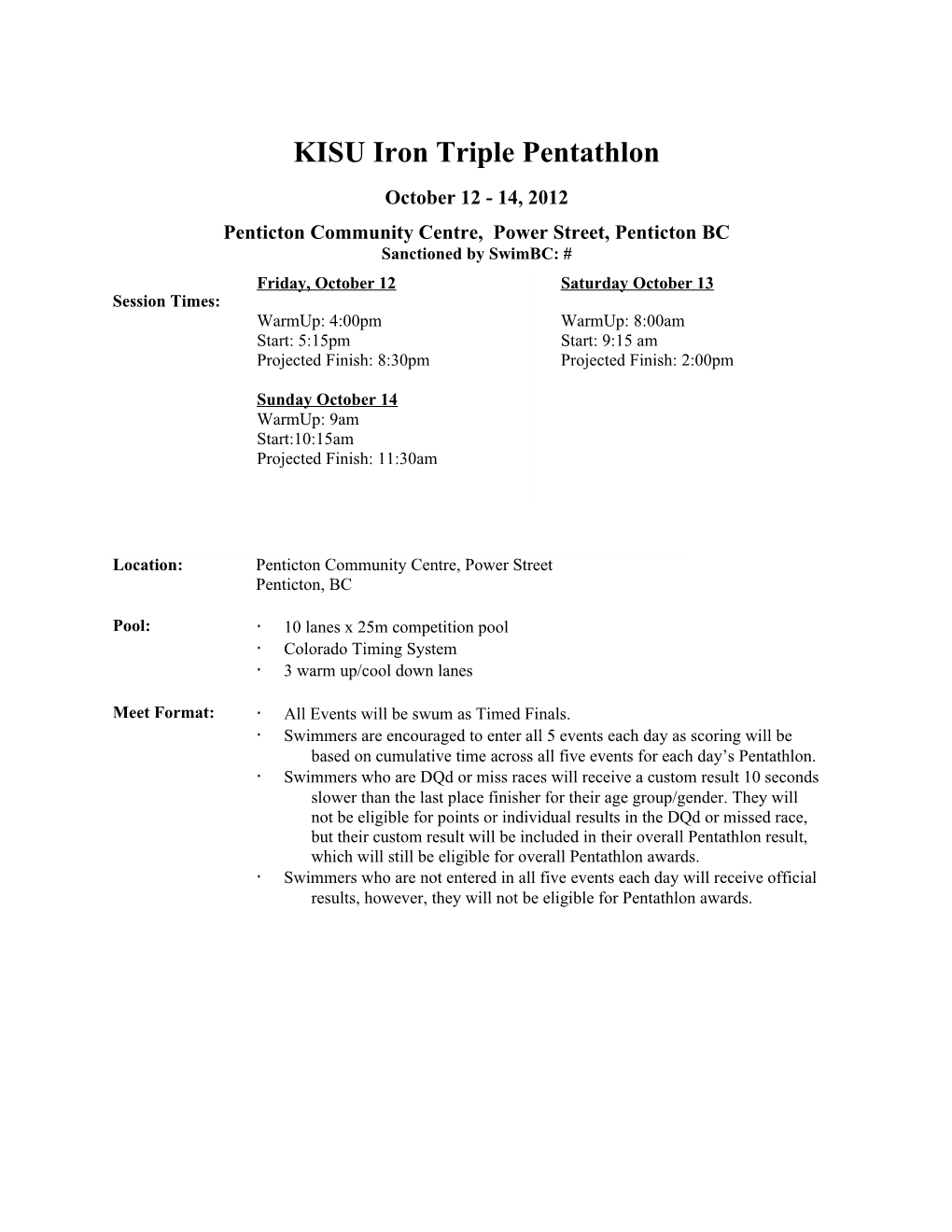 KISU Iron Triple Pentathlon