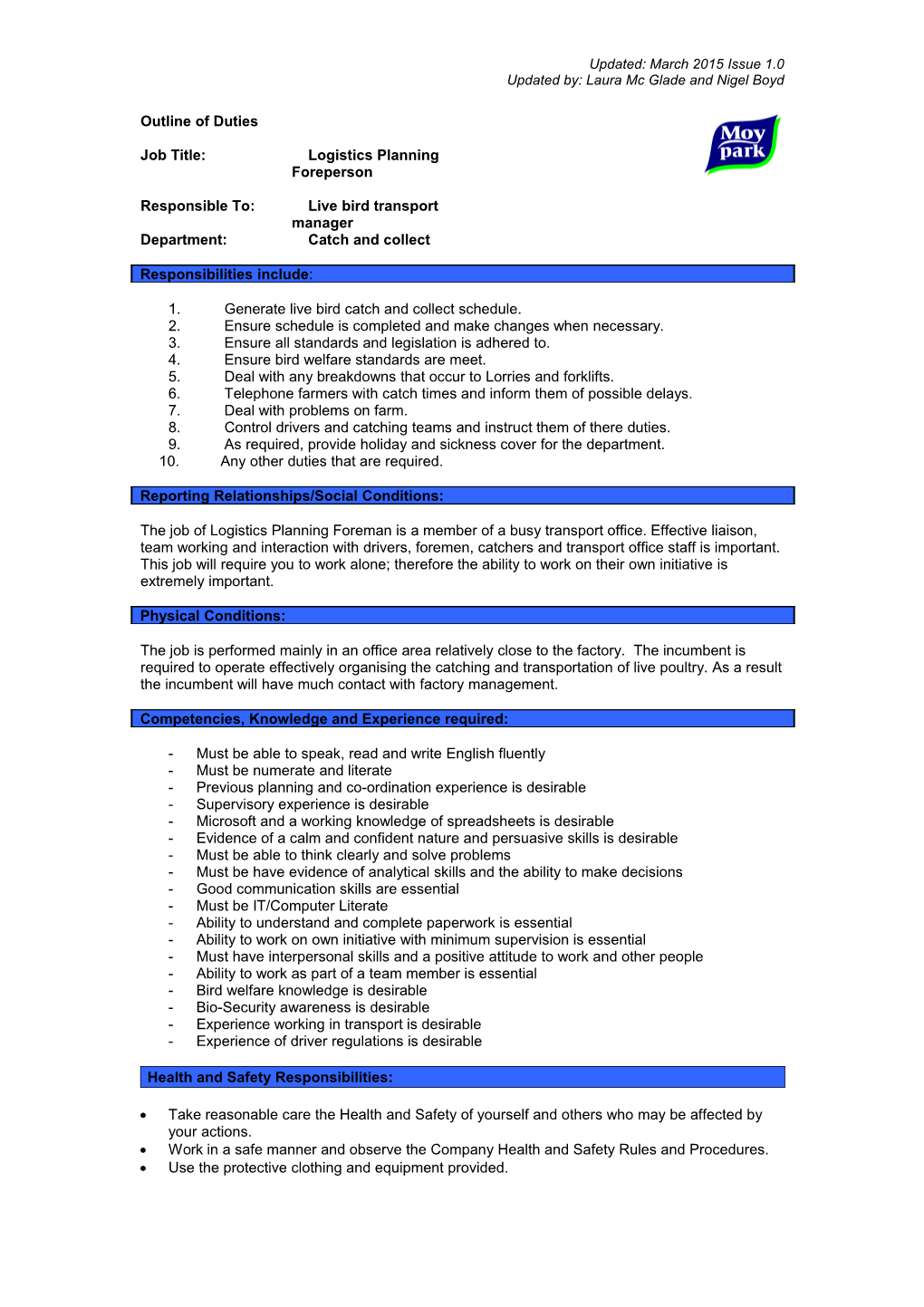 Outline of Duties s3