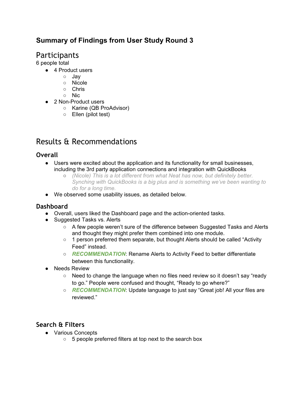 Summary of Findings from User Study Round 3