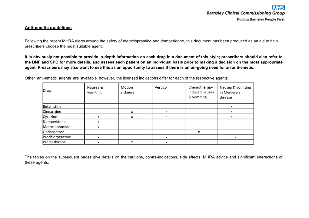 Anti-Emetic Guidelines