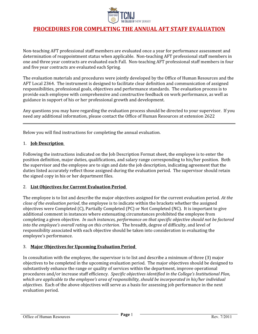 Procedures for Completing the Annual Aft Staff Evaluation