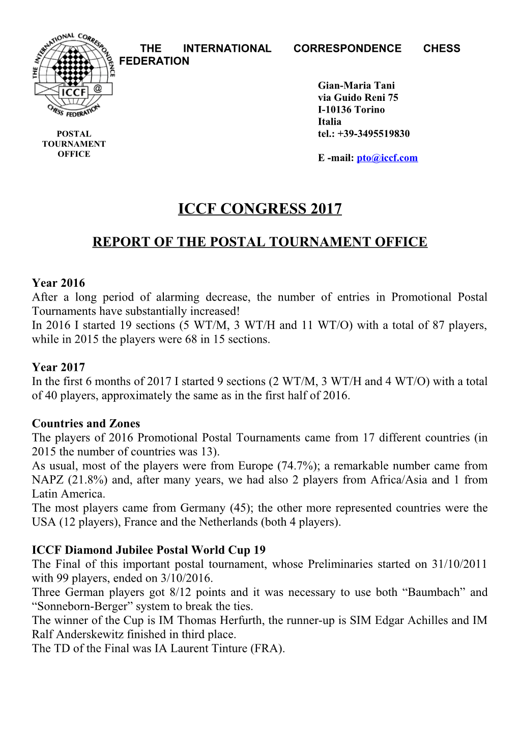 Repot of PTO - Cardiff 2015