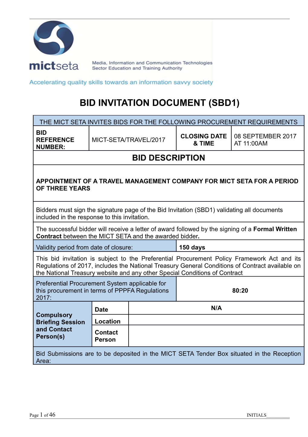 Bid Invitation Document (Sbd1)