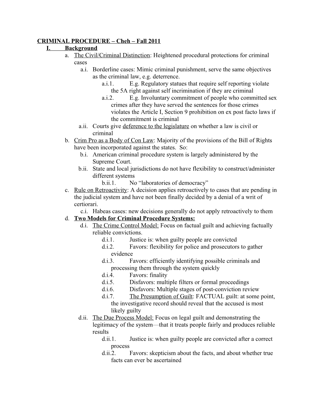 CRIMINAL PROCEDURE Cheh Fall 2011