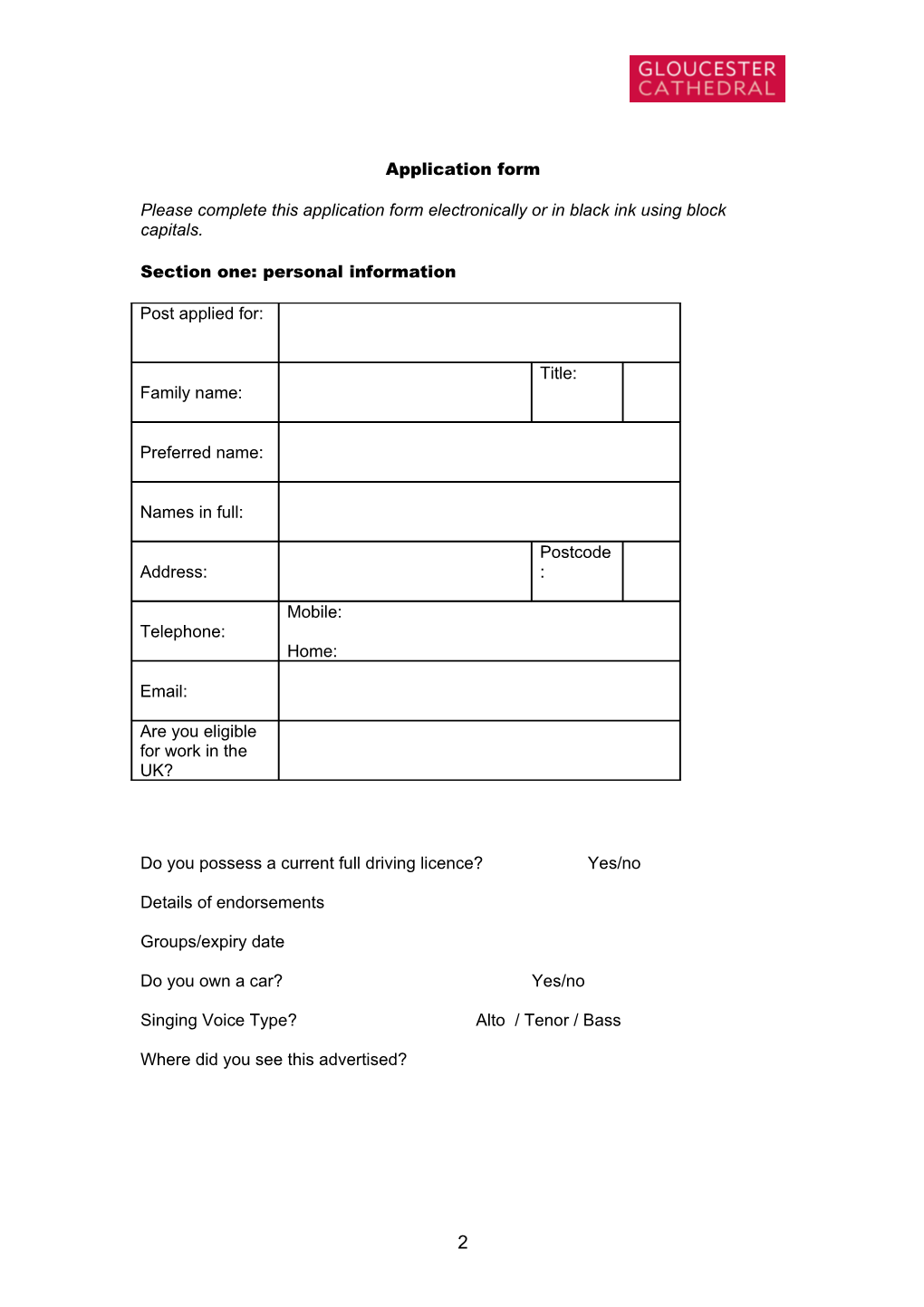 Please Complete This Application Form Electronically Or in Black Ink Using Block Capitals