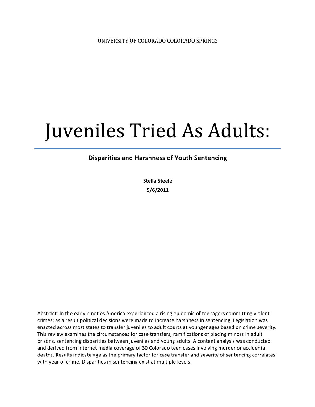 Juveniles Tried As Adults