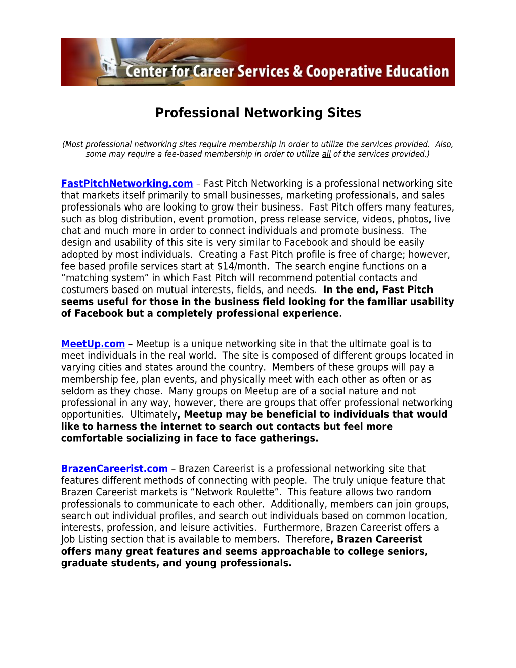 Professional Networking Sites