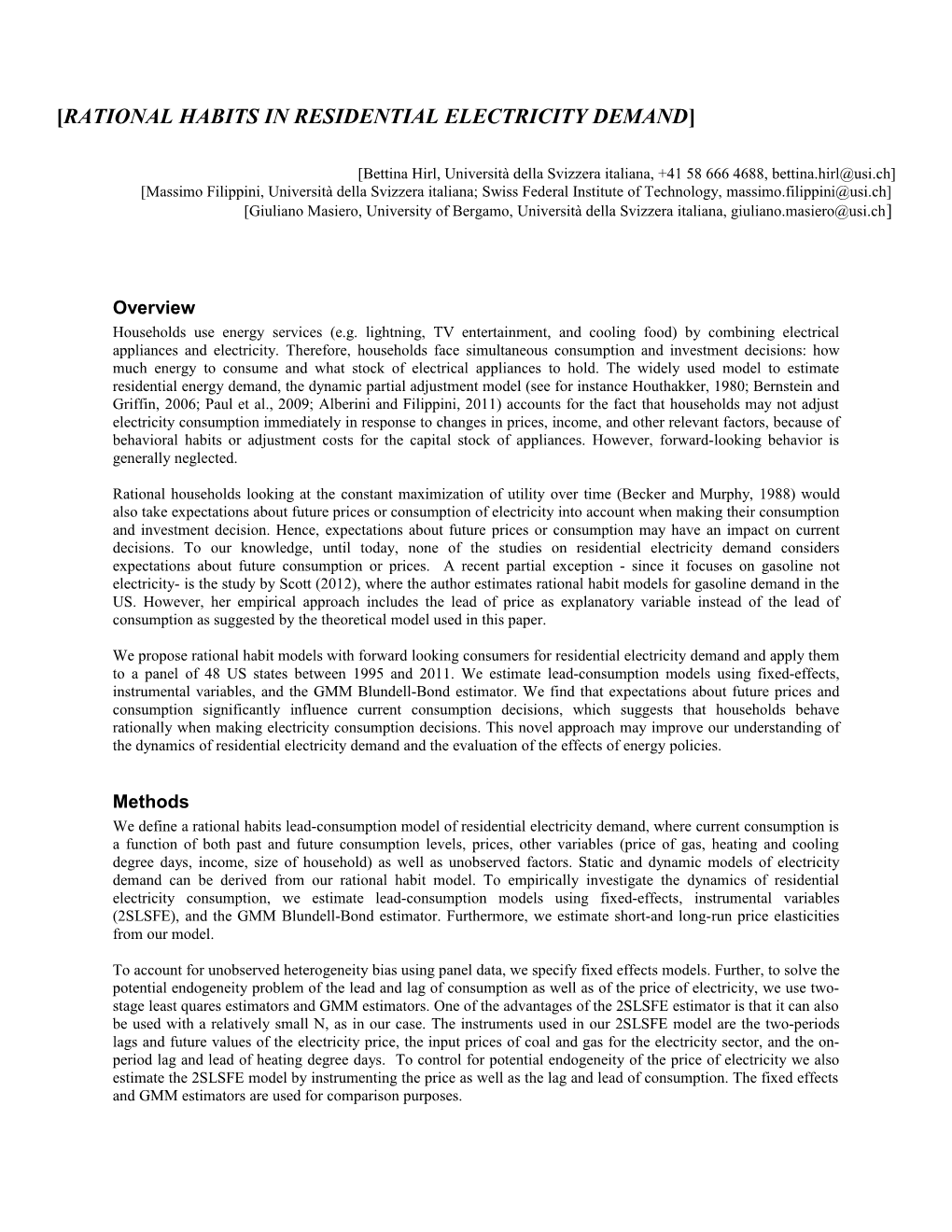 Rational Habits in Residential Electricity Demand