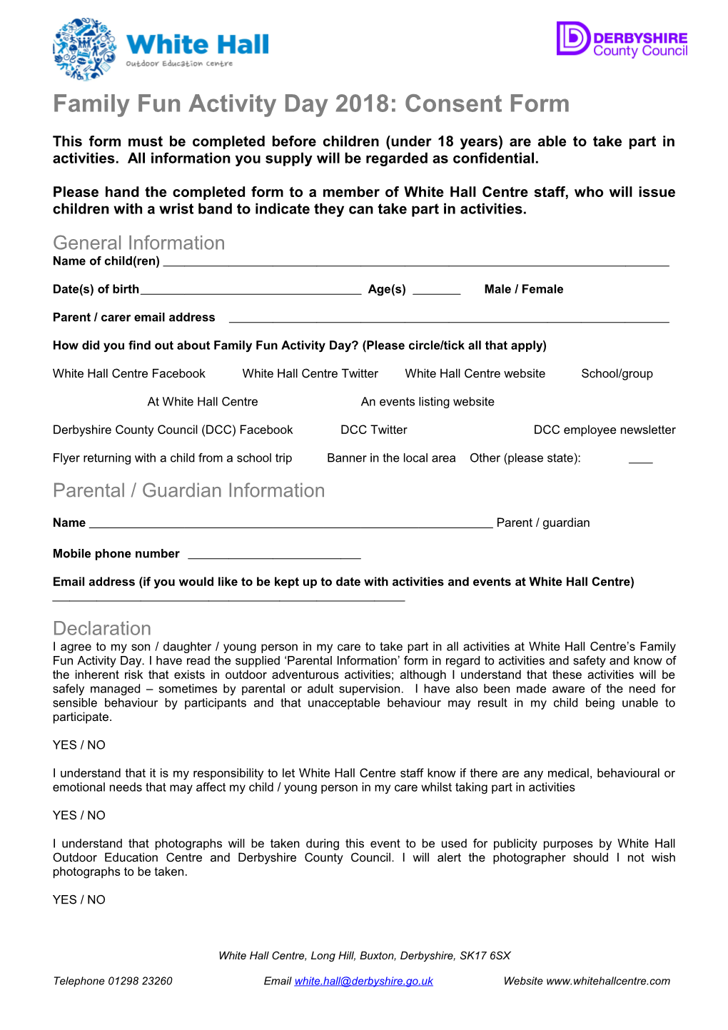Family Fun Activity Day 2018: Consent Form