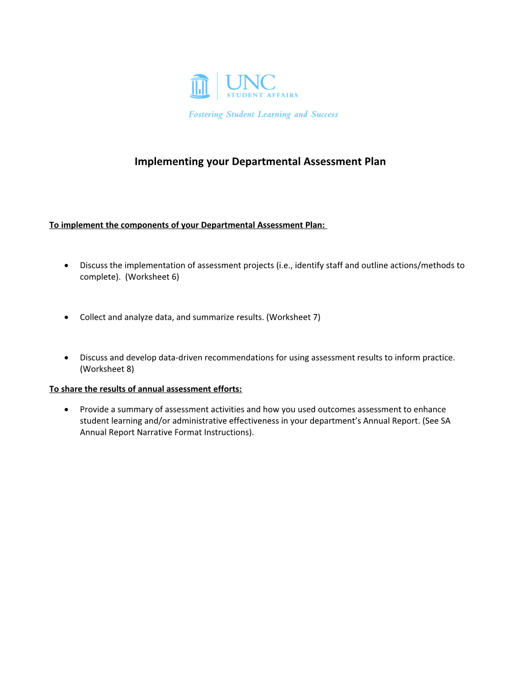 Implementing Your Departmental Assessment Plan