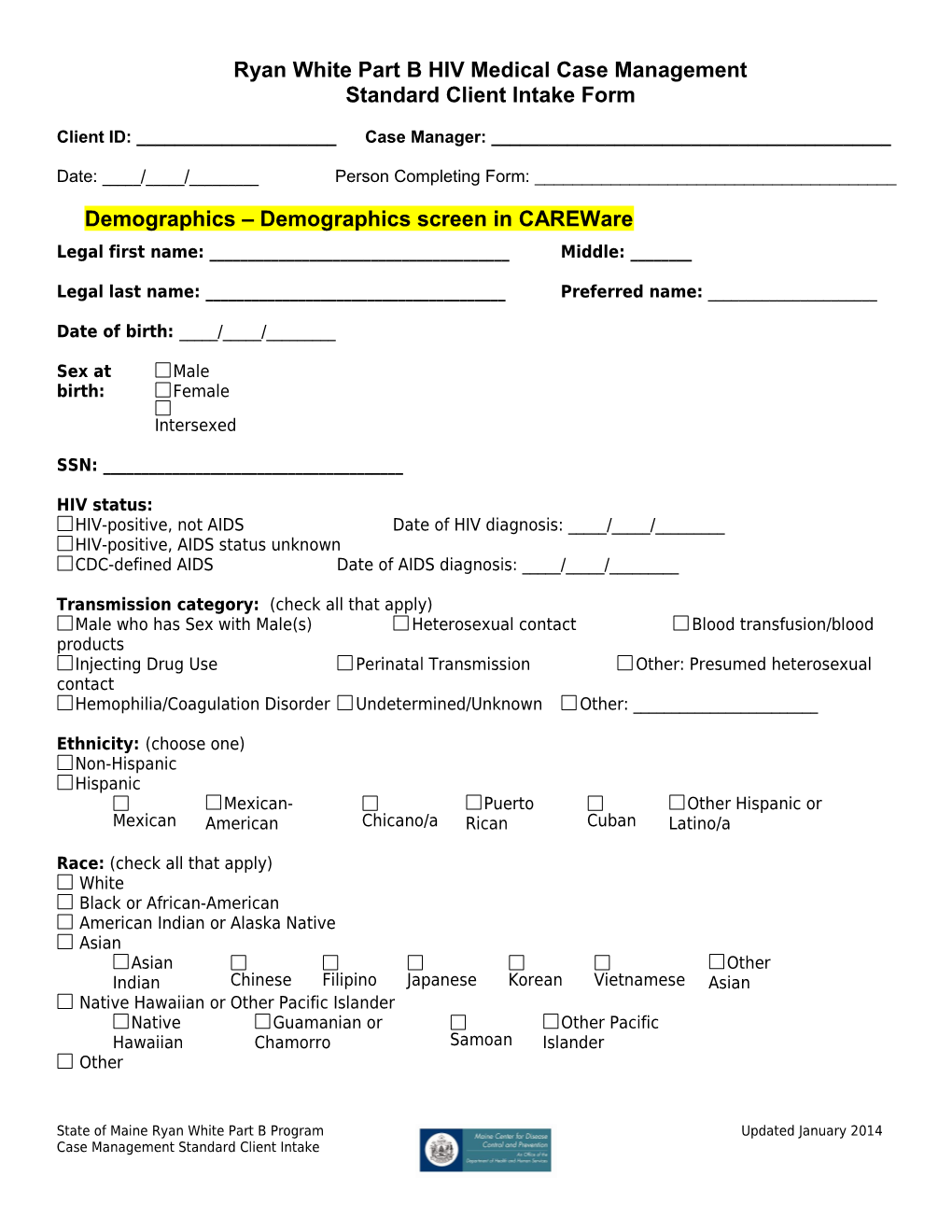 Case Management Standard Client Intake