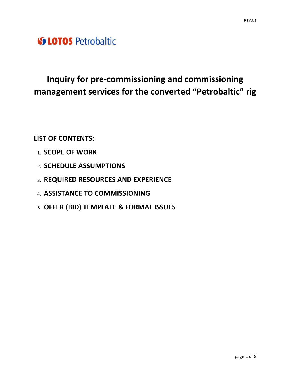 Inquiry for Pre-Commissioning and Commissioning Management Servicesfor the Converted