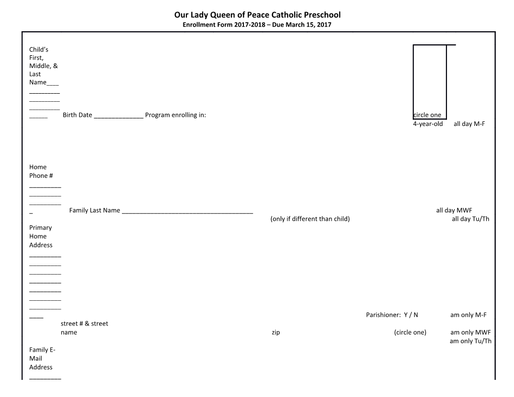 Our Lady Queen of Peace Catholic Preschool