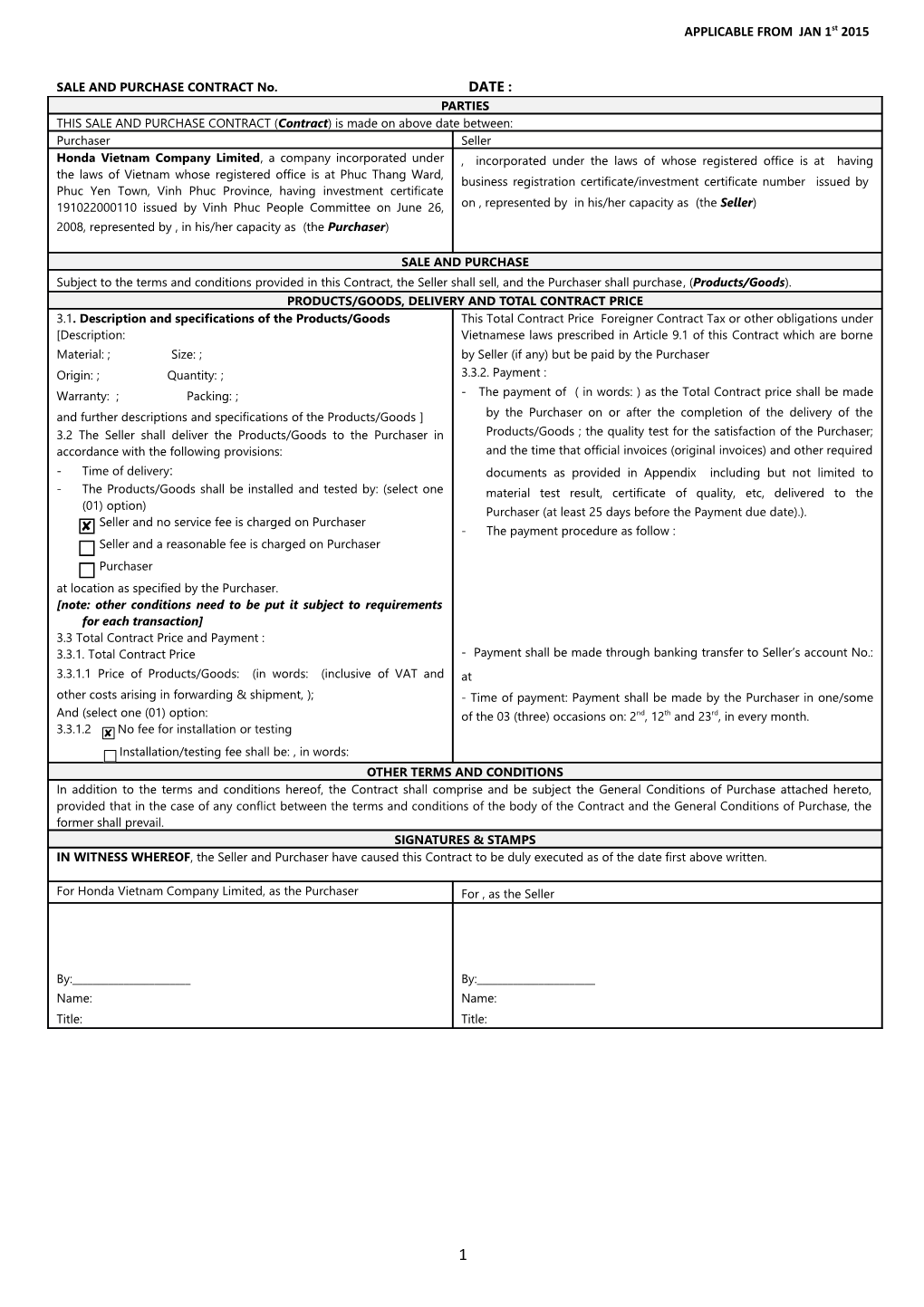 Sale/Purchase Contract Form