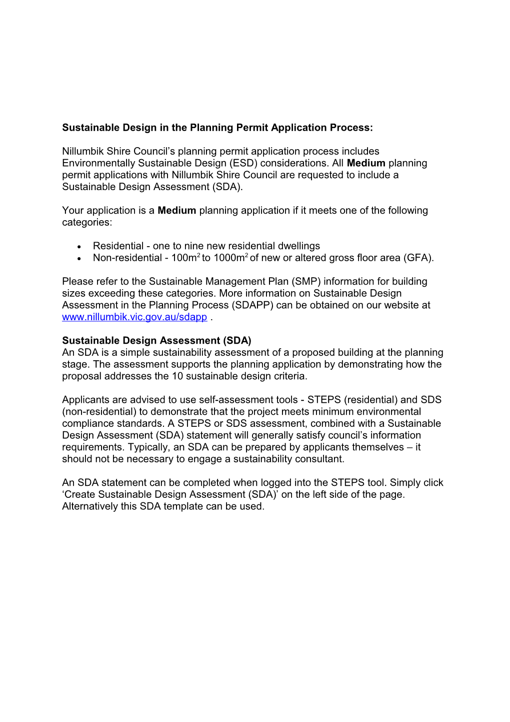 Sustainable Design in the Planning Permit Application Process