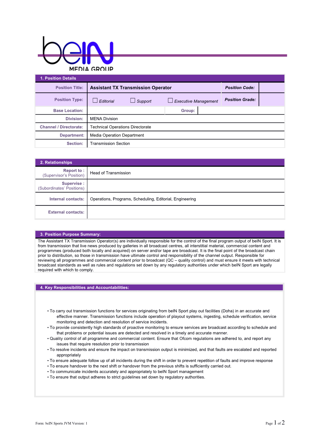 Form: Bein Sports JVM Version: 1 Page 2 of 3