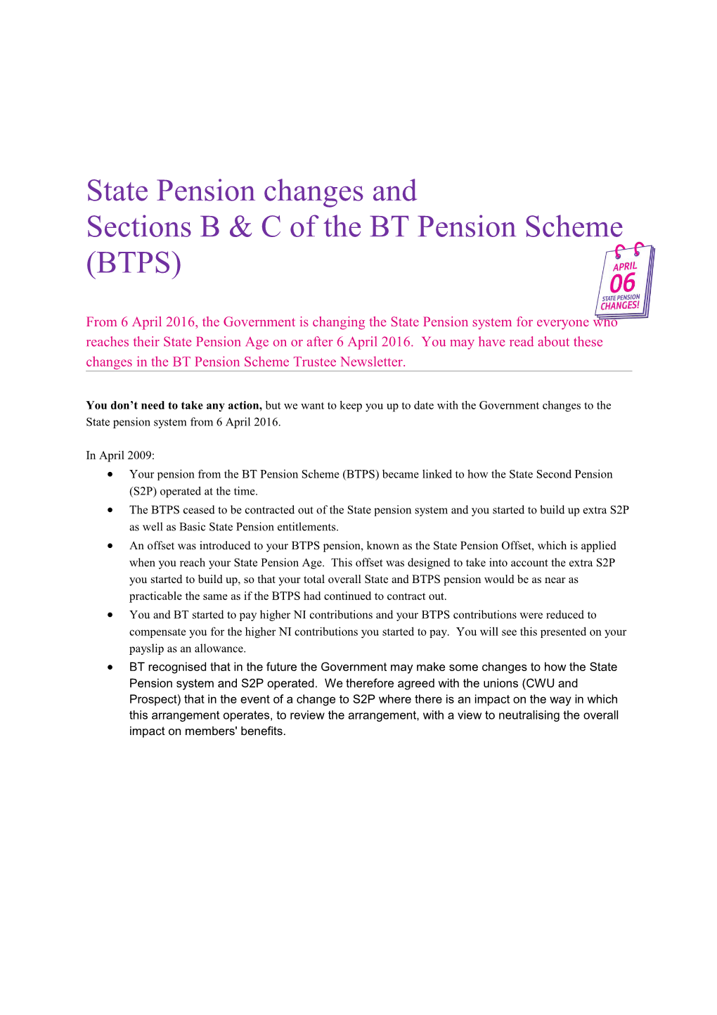 Sections B & C of the BT Pension Scheme (BTPS)