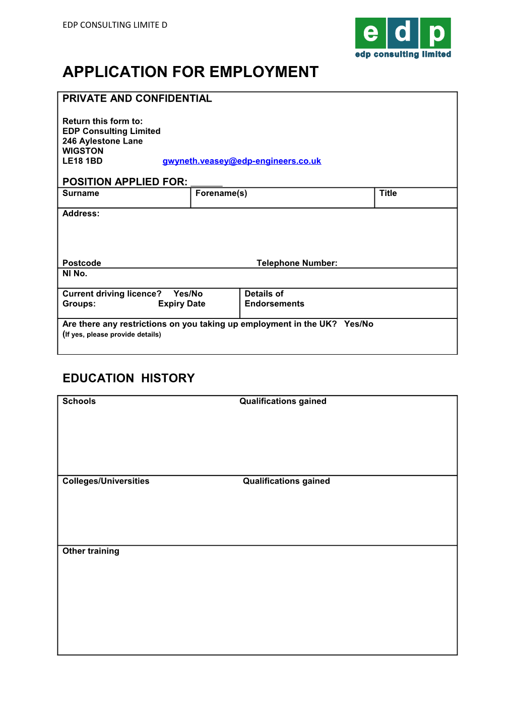Application for Employment s60
