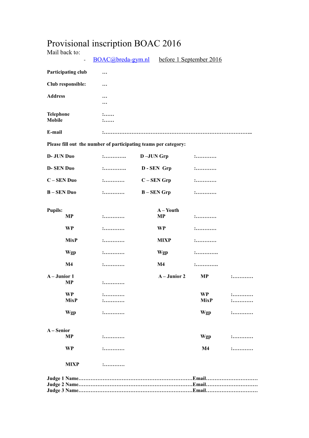 Please Fill out the Number of Participating Teams Per Category