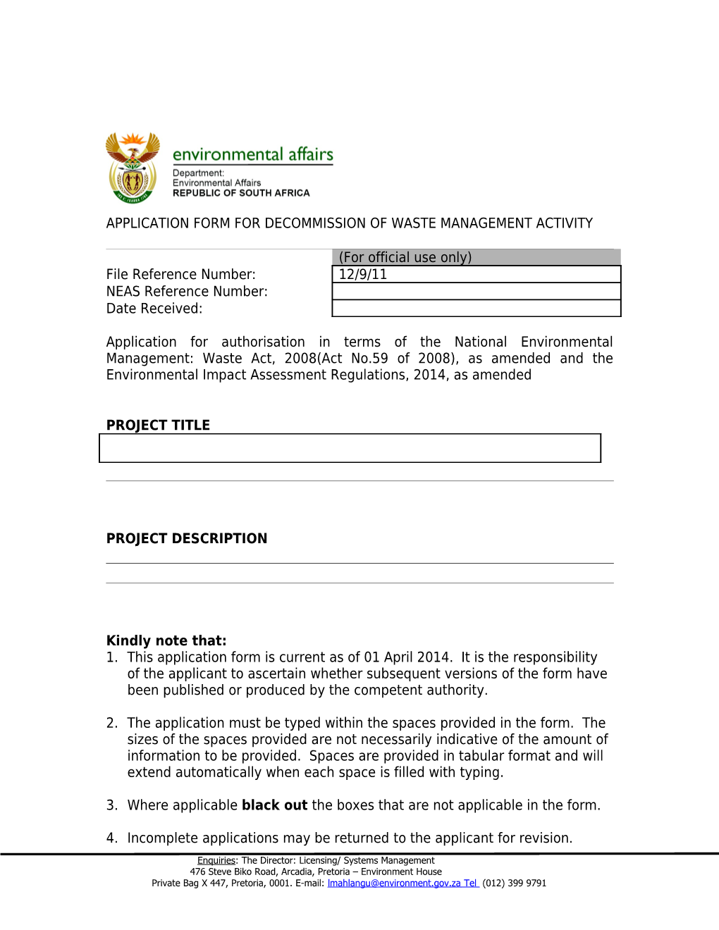 Waste License Application Form