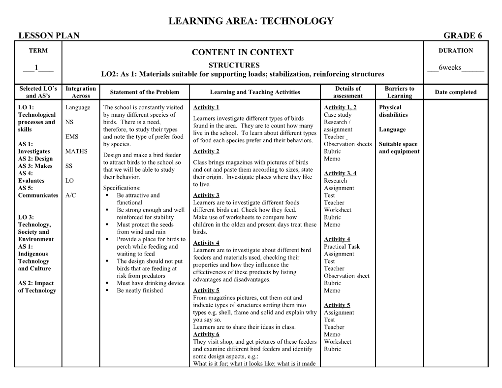 Learning Area: Technology