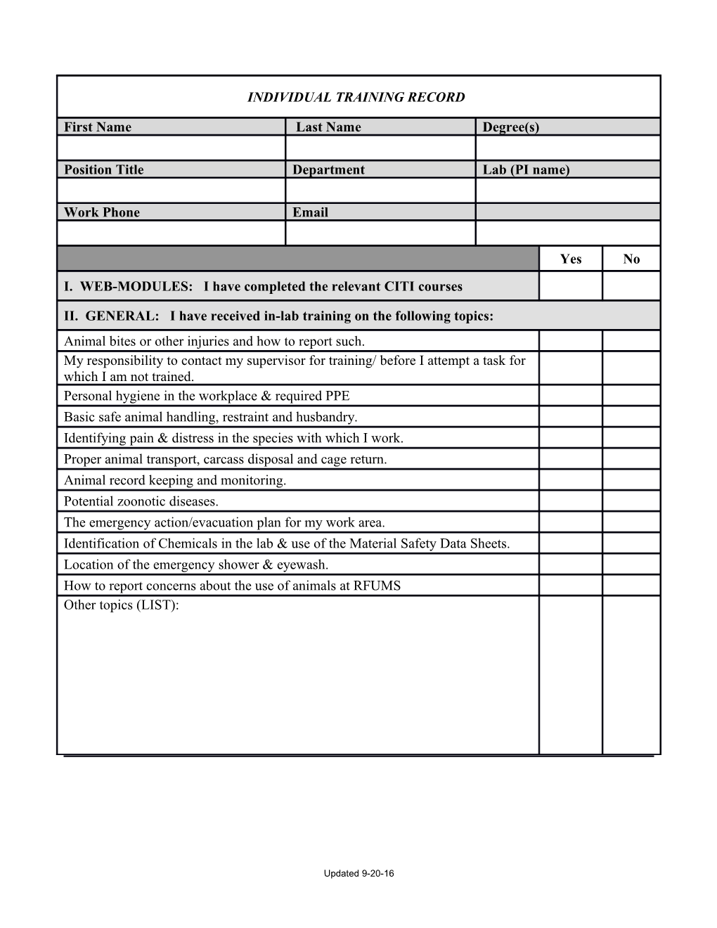 Summary Form Instructions
