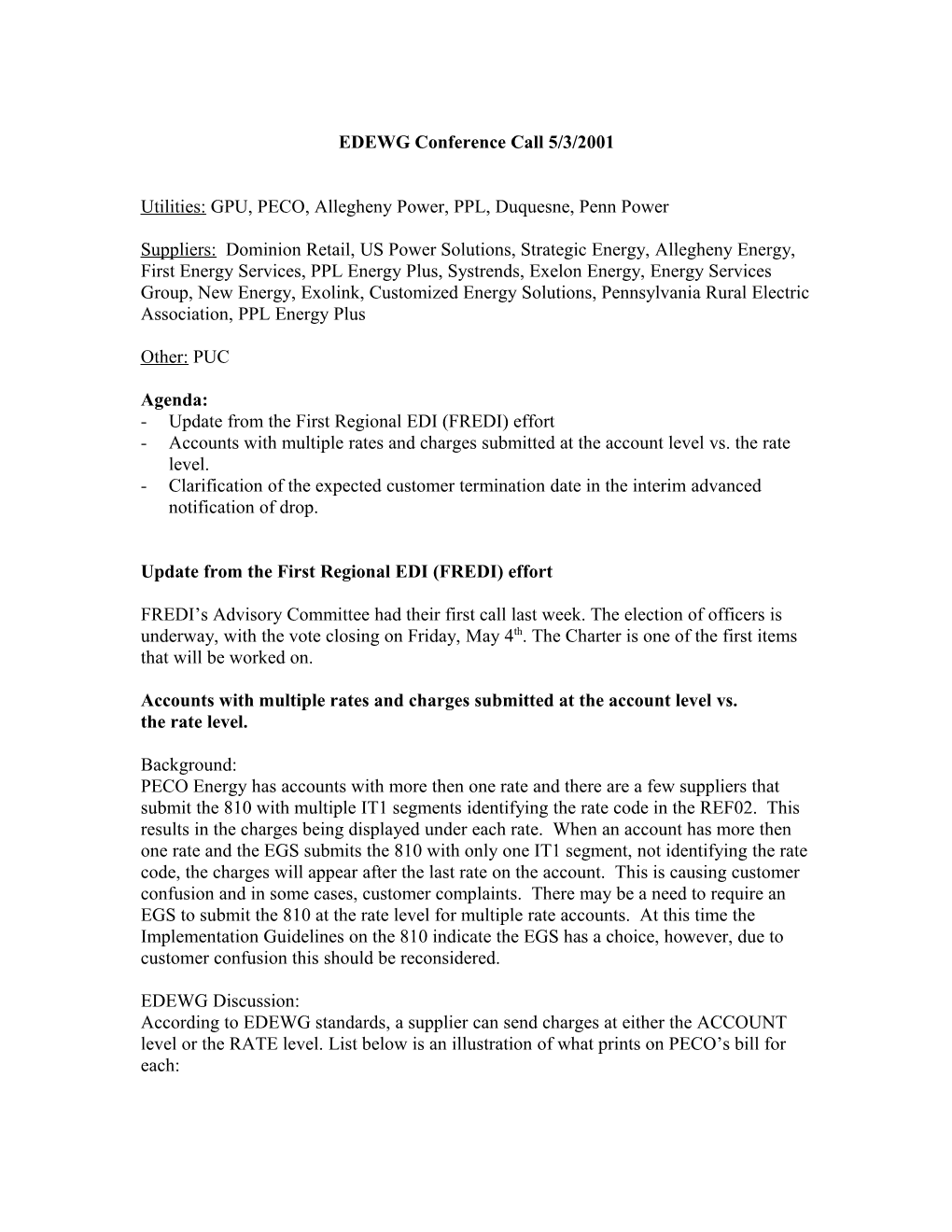 EDEWG Conference Call 5/3/2001