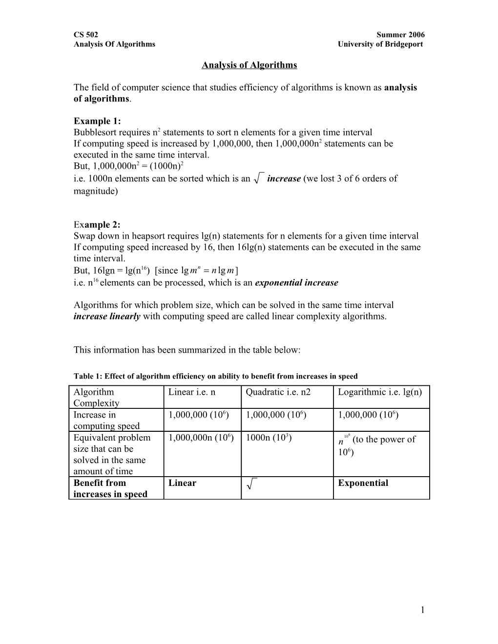 Analysis of Algorithms s1