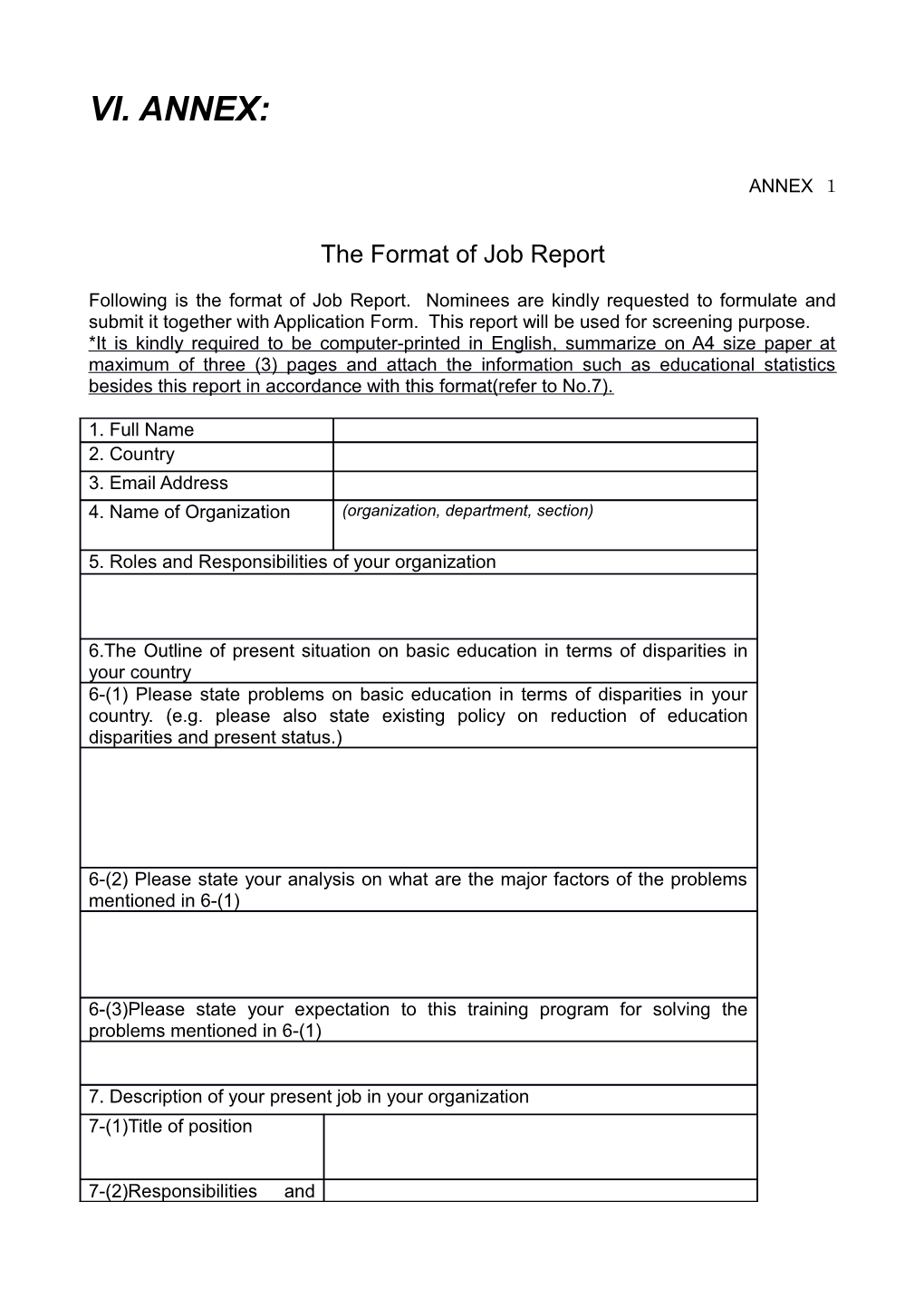 The Format of Job Report