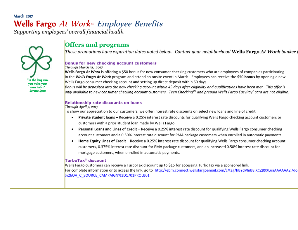 Wells Fargo at Work SM Employee Benefits
