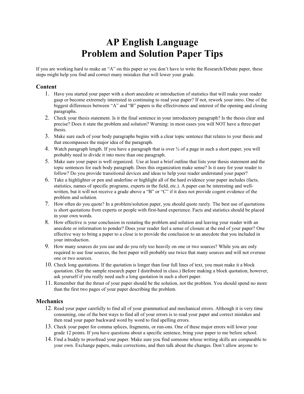 AP English Language Paper Revision
