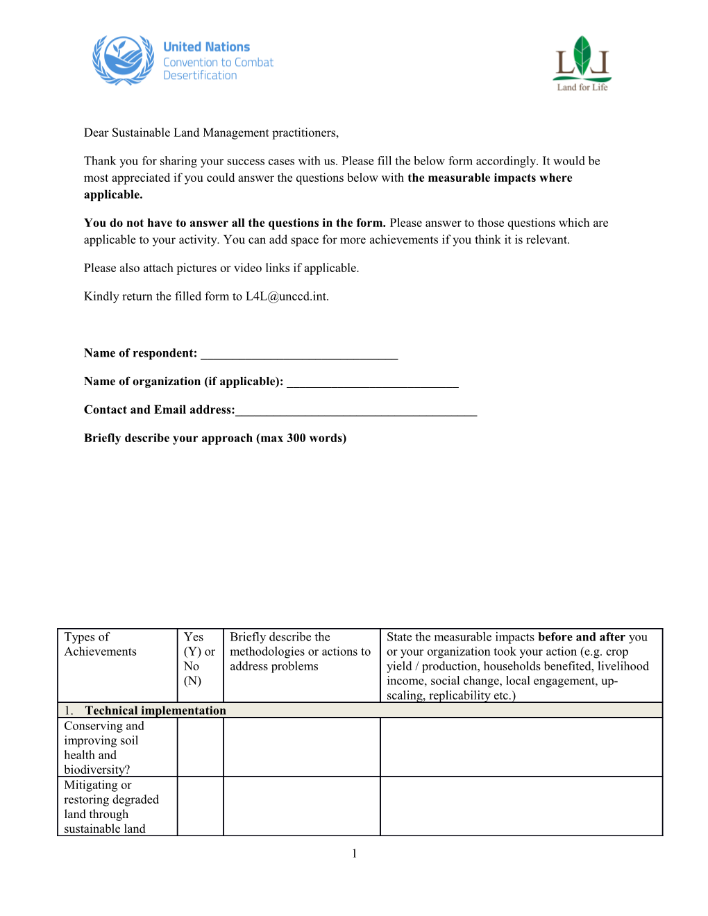 Dear Sustainable Land Management Practitioners