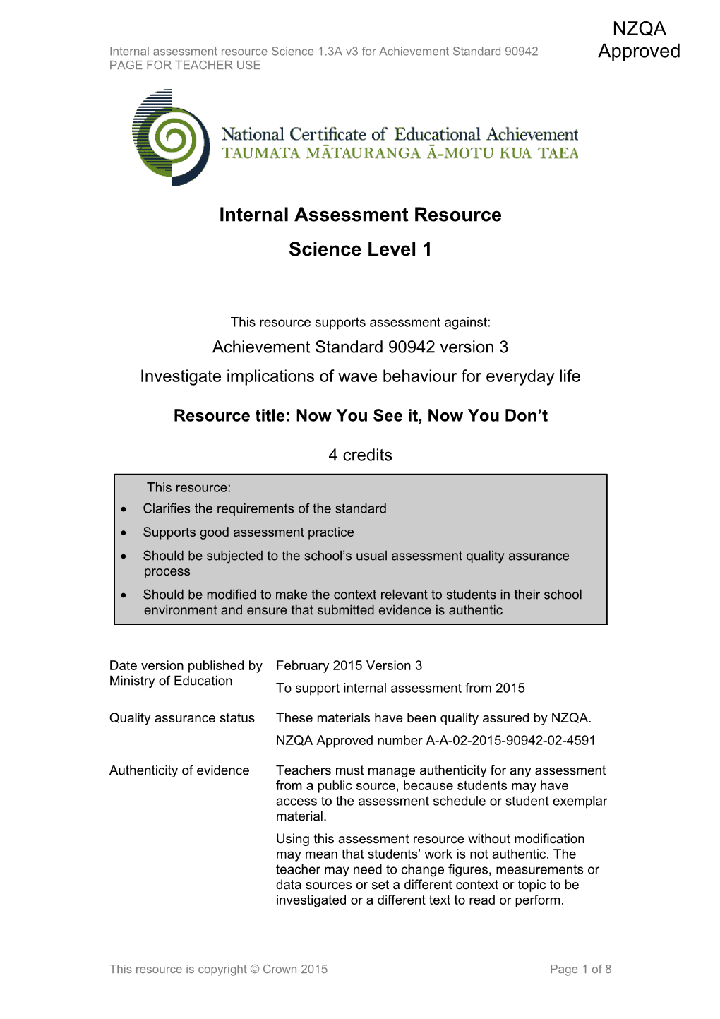 Level 1 Science Internal Assessment Resource s1