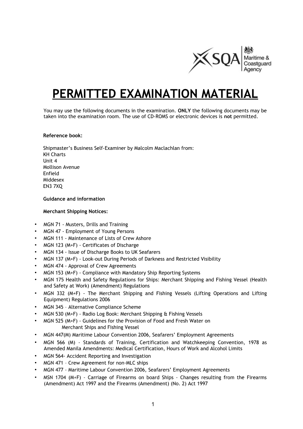 Certificate of Equivalent Competency