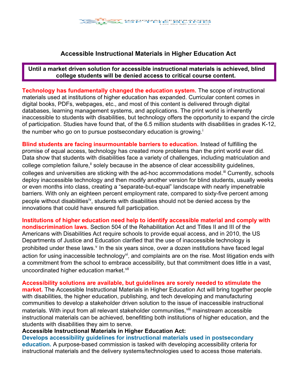 Accessible Instructional Materials in Higher Education Act