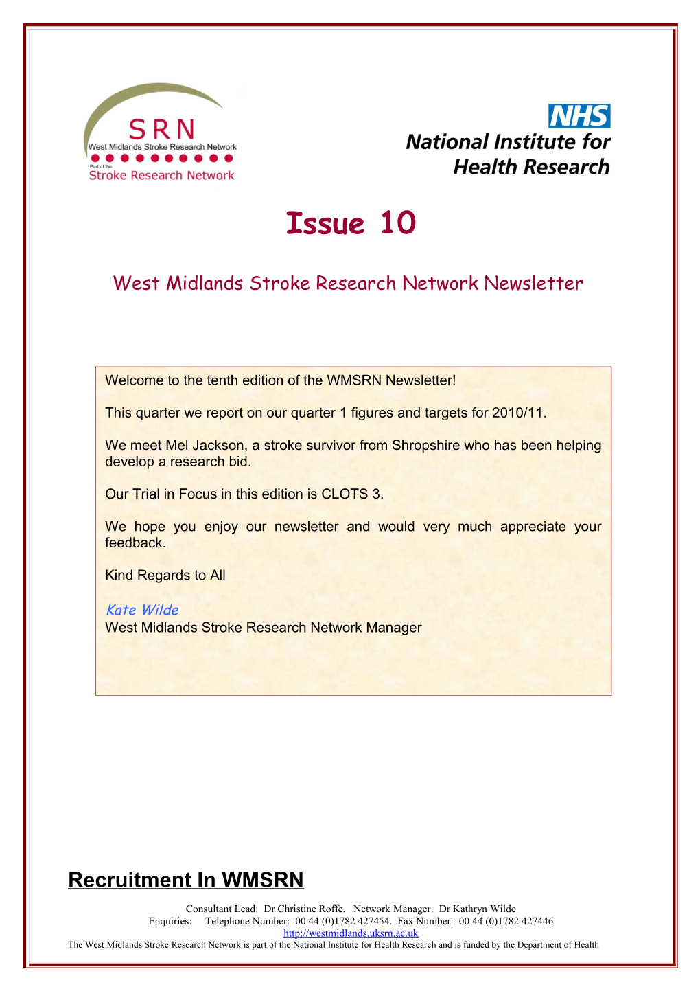 West Midlands Stroke Research Network Newsletter