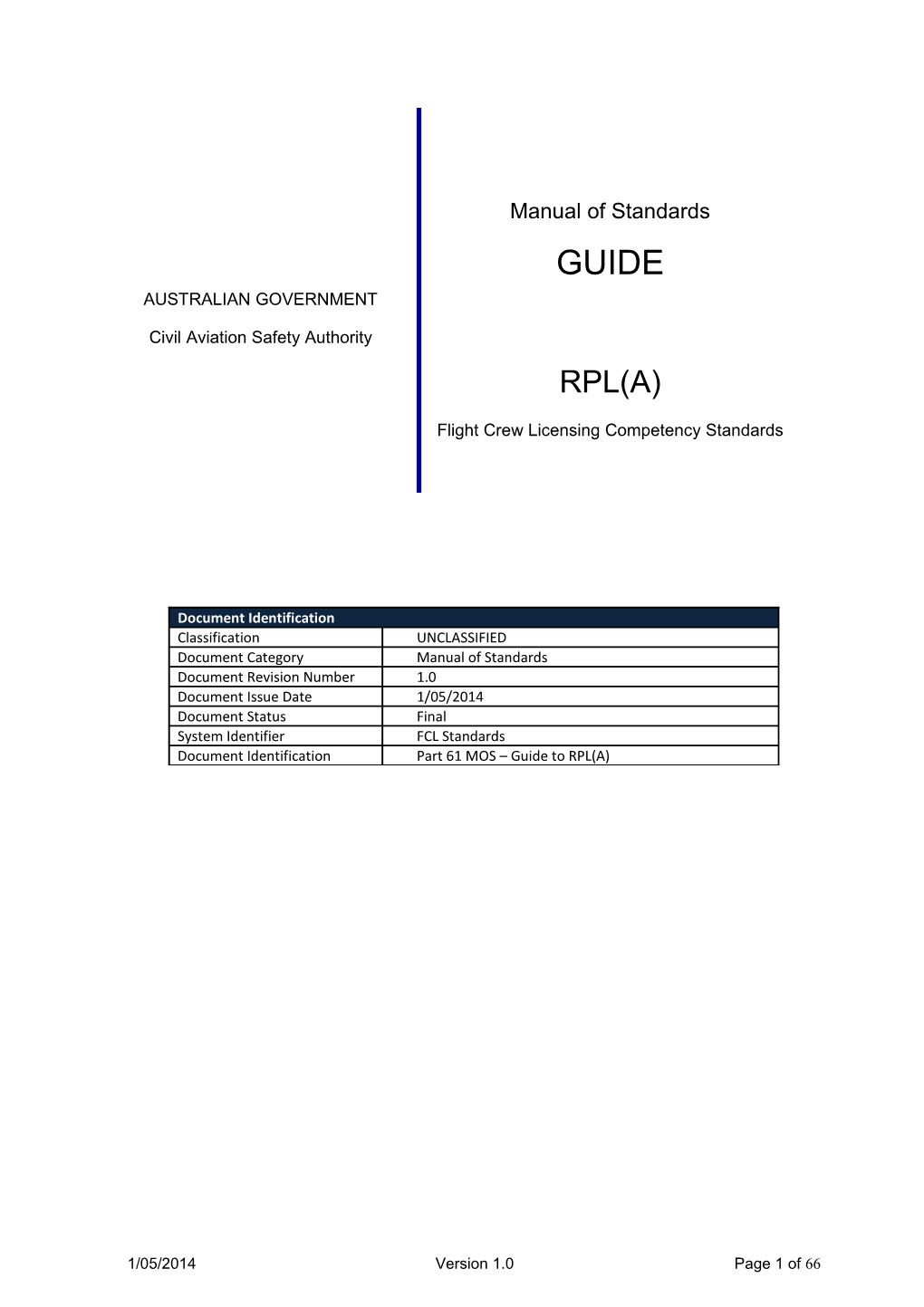 Part 61 Manual of Standards (GUIDE) Recreational Pilot Licence Aeroplane Category