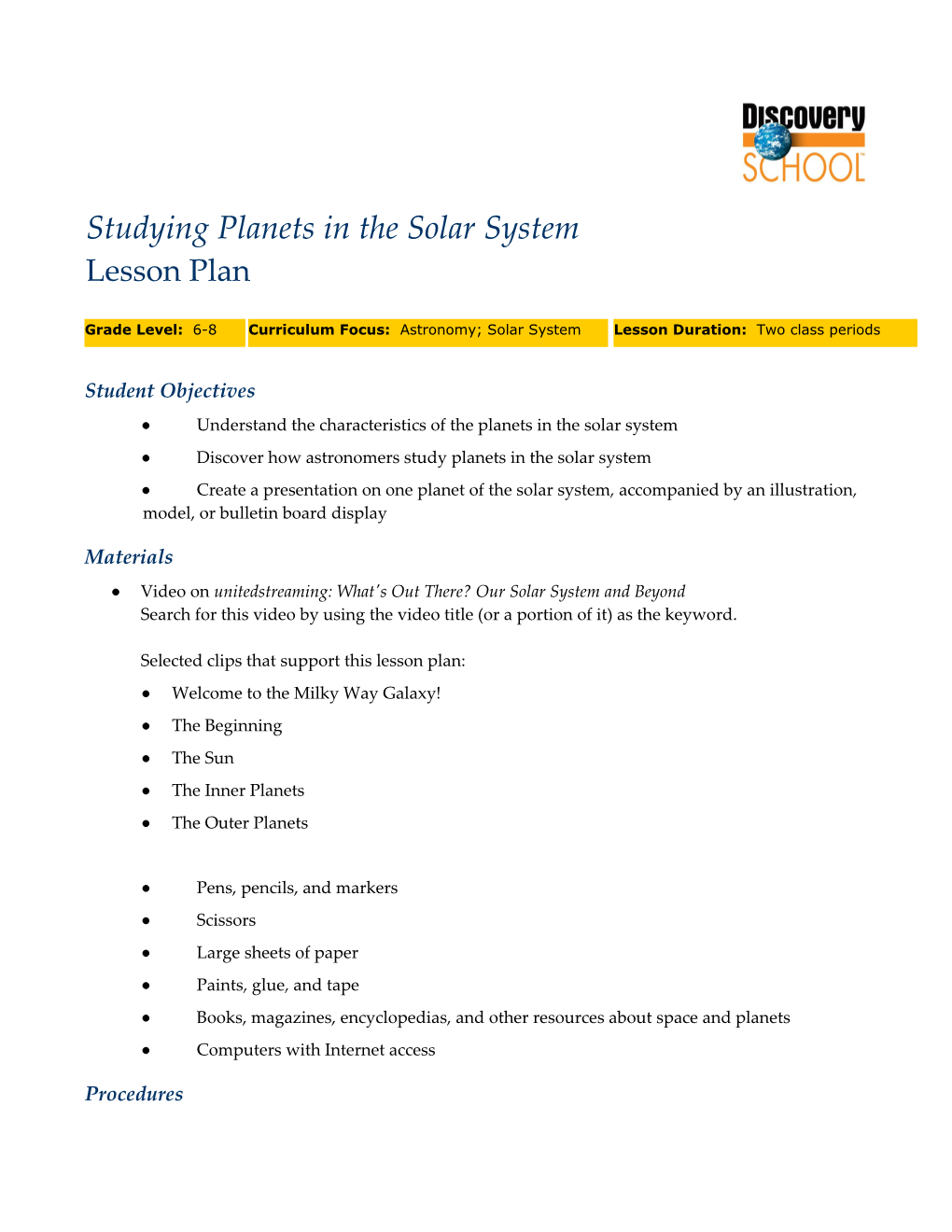 Studying Planets in the Solar System