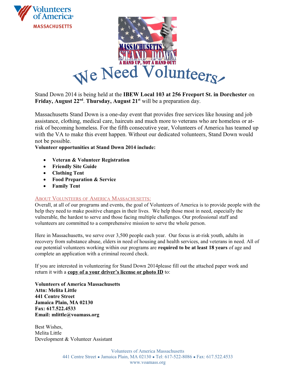 Volunteer Opportunities at Stand Down 2014 Include