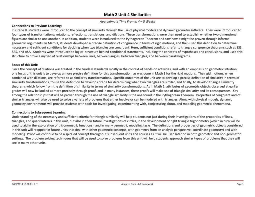 Math 2 Unit 4 Similarities