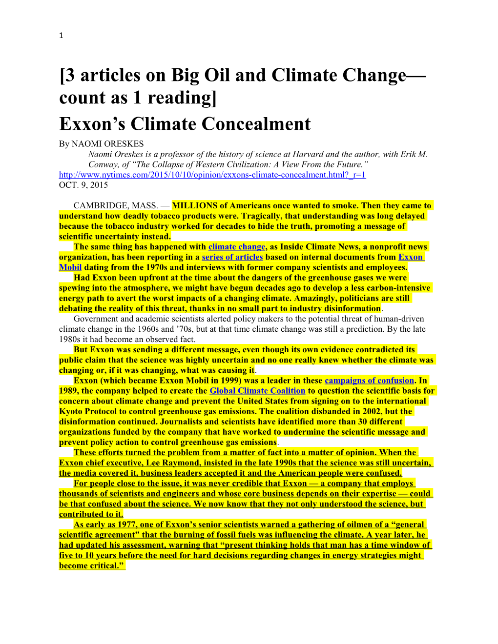 3 Articles on Big Oil and Climate Change Count As 1 Reading