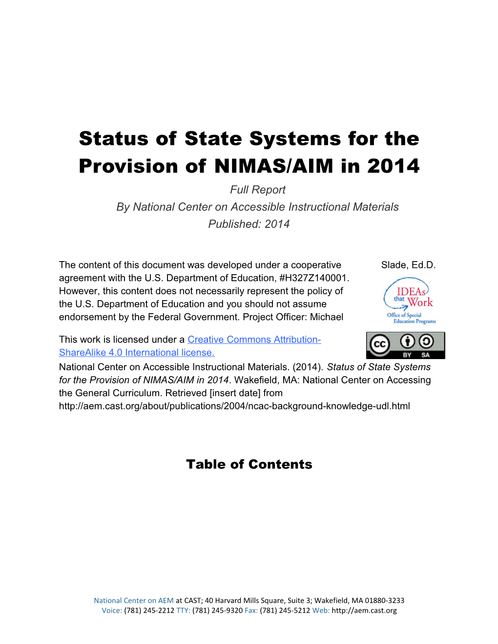 Status of State Systems for the Provision of NIMAS/AIM in 2014